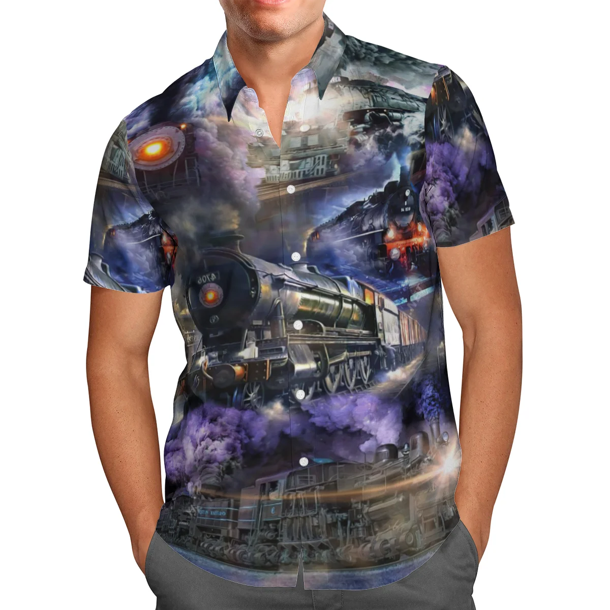 

Cool Train 3D Printing Beach Hawaiian 2021 Summer Shirt Short Sleeve Shirt Streetwear Oversized 5XL Camisa Social Chemise Homme