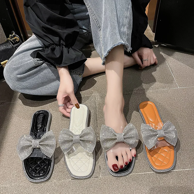 

Shoes Women Female Slippers Glitter Slides Fashion Butterfly-Knot Low Soft 2021 Jelly Summer Luxury Flat Beach Butterfly-knot R