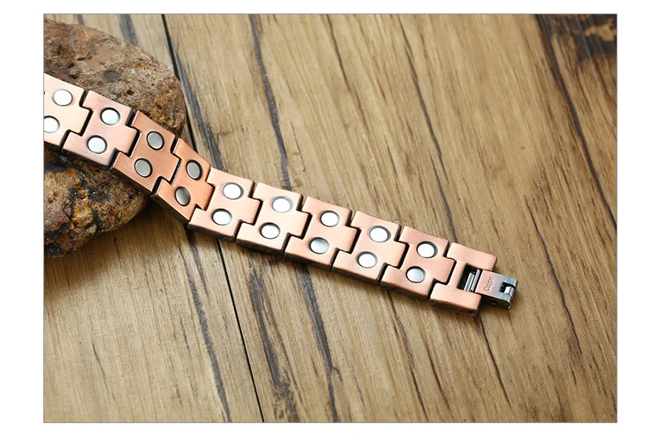 Vnox Stylish Double Row Magnets Red Copper Bracelets 15MM Healthy Magnetic Bio Energy Link Chain Pulsera Masculina 8.6"