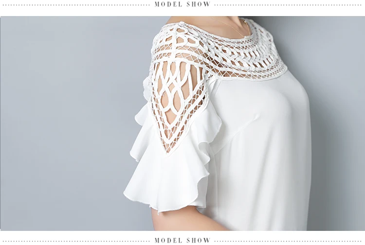 

New blusas mujer de moda 2020 Summer New off shoulder top Hollow out Half sleeve Chiffon Shirt O Neck Ruffled Women Blouse 121D