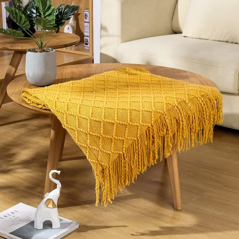 

Tassel Blanket Solid Color Knitted Bed Blanket for Living Room Bedroom Sofa Bed Home Decoration Car Travel Carry Blanket