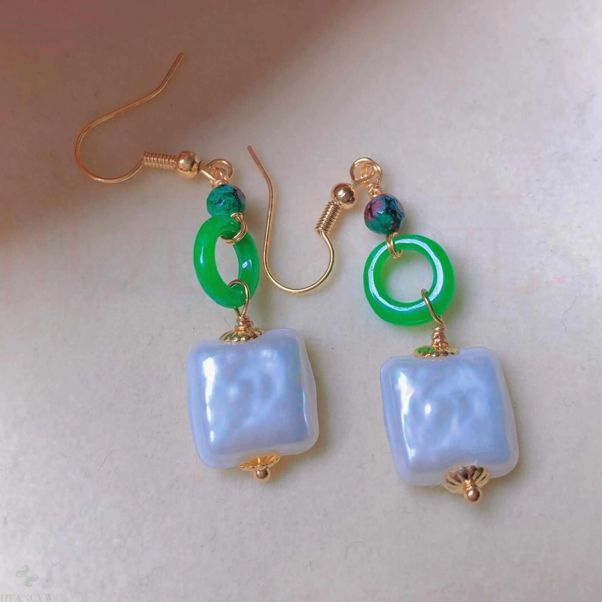 

Fashion shell Pearl Jadeite eardrop 18k gold Earrings gift Aquaculture Diy Wedding Mother's Day Ear stud Women FOOL'S DAY