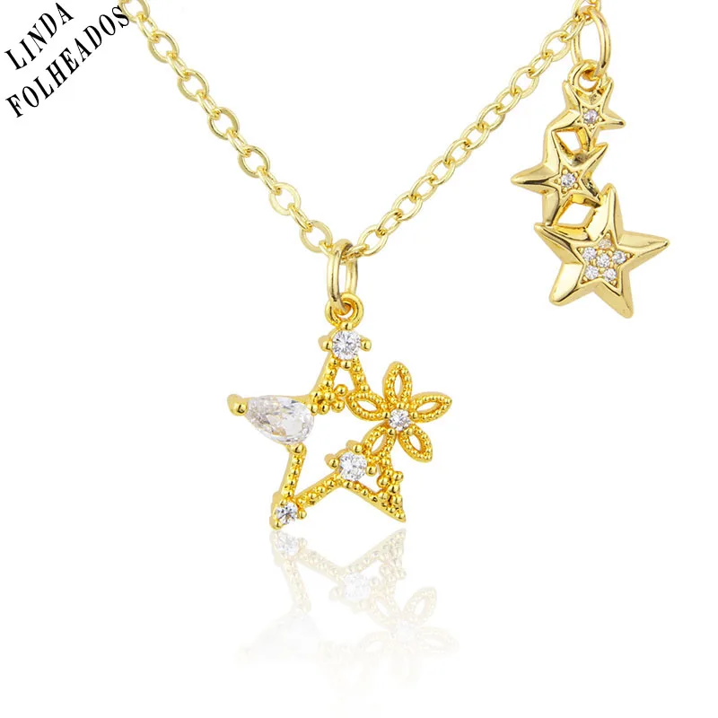 

New Arrived Hollow Stitching Stars And Flowers Fashion Necklace Gold-plated Inlaid With Colored Zircon Jewelry Gift
