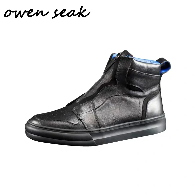 Мужские кроссовки из коровьей кожи с молнией на плоской подошве| |