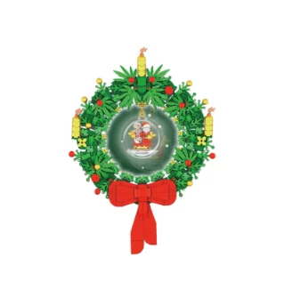

2020 New Year Christmas Wreath Santa Claus 4 in 1 Garland Artificial Building Blocks Bricks Set Christmas Gift For Kids Children