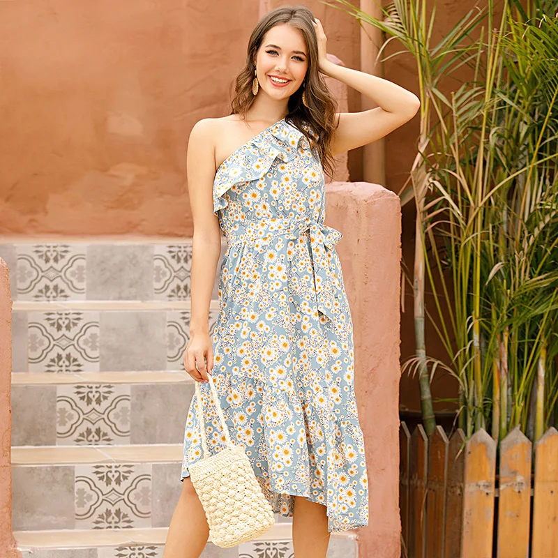 Женское платье с принтом Lybofly элегантное Бандажное на одно плечо открытой спиной