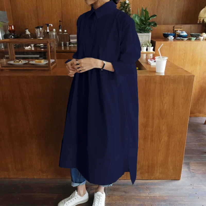 Женские белые платья рубашки большого размера Celmia повседневное однотонное