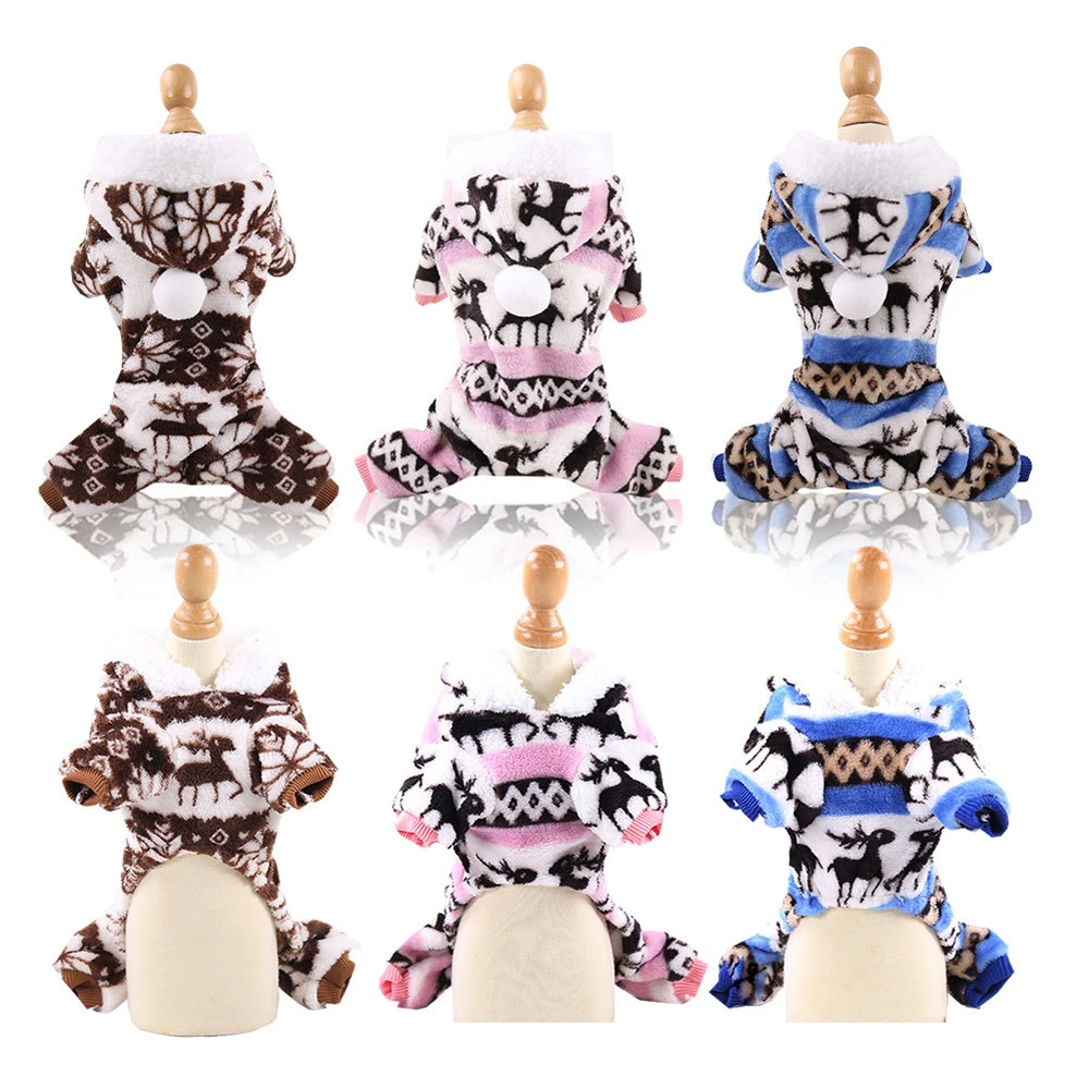 Мягкая флисовая зимняя комбинезонная одежда для собак на Рождество с четырьмя лапами теплое пальто Чихуахуа пижама маленький щенок худи 10А.