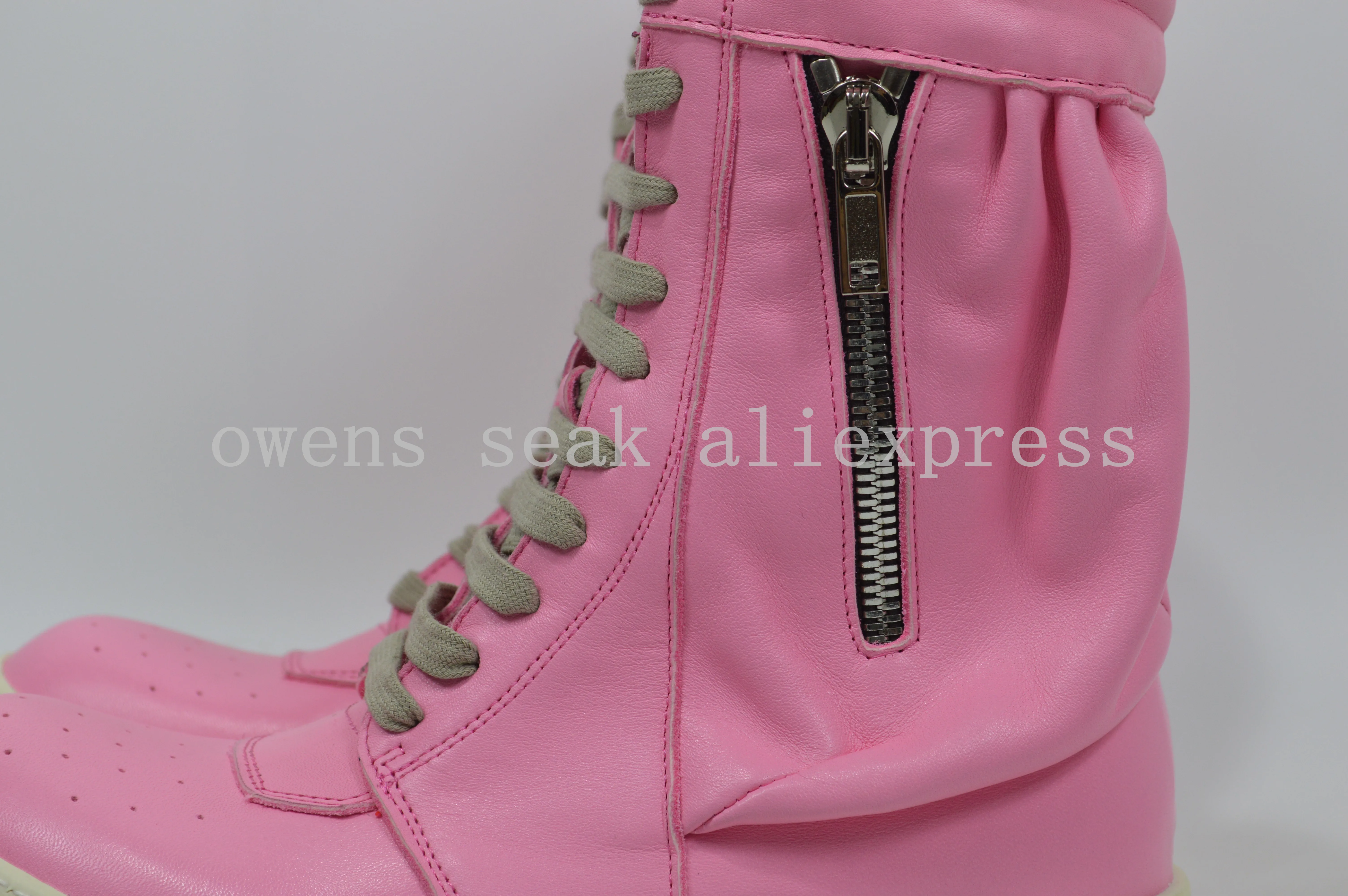 

Owen Seak Women Motorcycle Leather Men High-TOP Luxury Mid-Calf Winter Riding Boots Lace Up Casual Brand Zip Flats Black Shoes