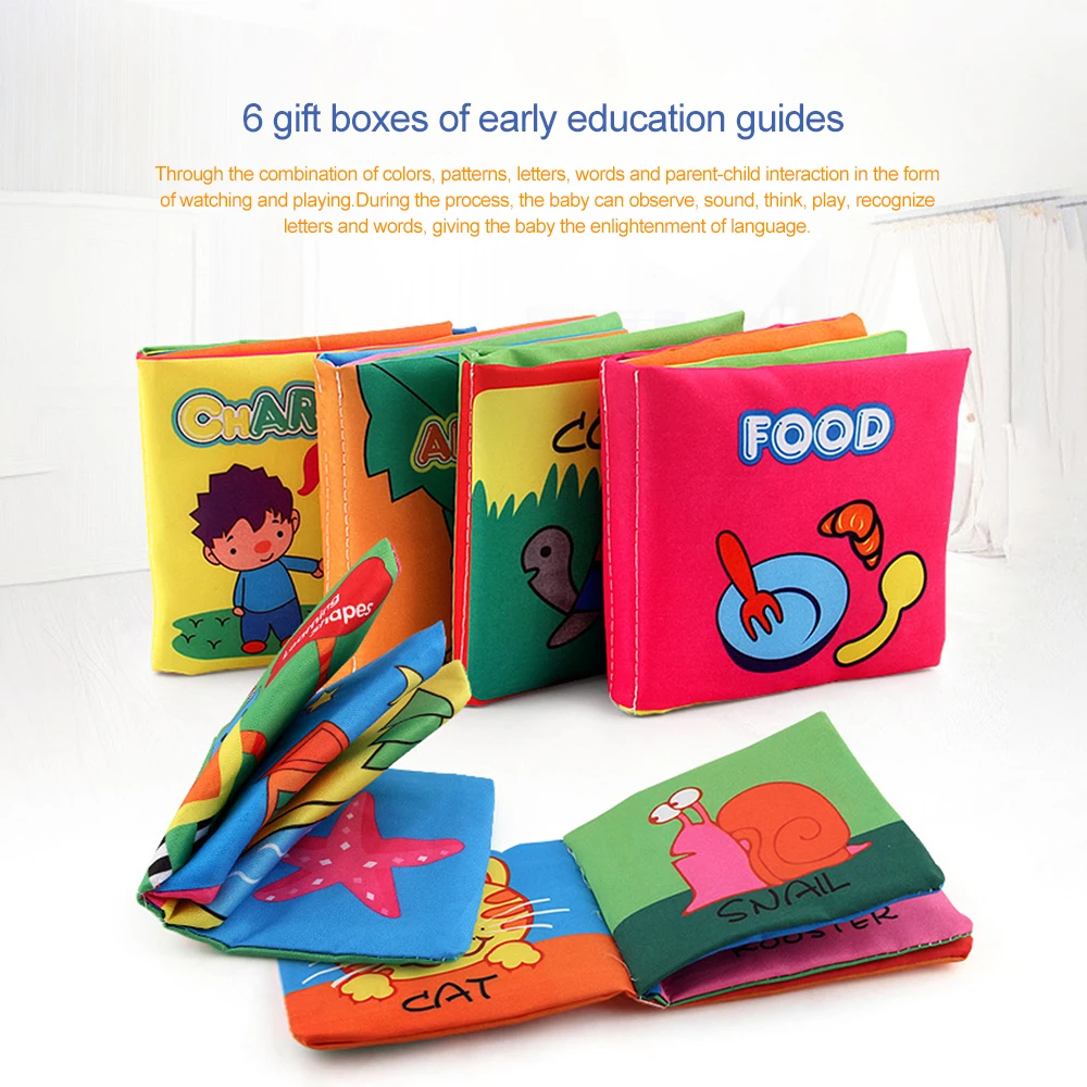 

6 PCS Fabric Baby Cute Infant Baby Fabric Book Toy Soft Animal Cloth Books Education Learning Toys Activity Crinkle Cloth Book