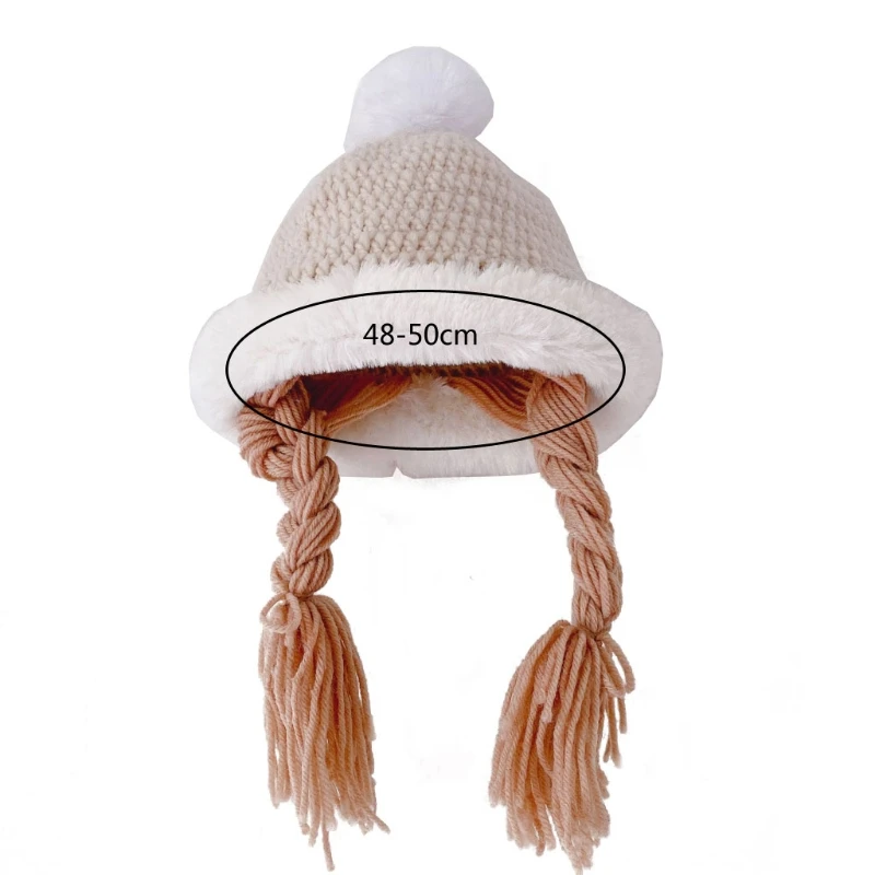 

Children Knitted Hat Baby Girls Cute Wig Big Braid Hat Kids Winter Soft Warm Princess Cap Birthday Gift