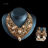 luxury dubai gold jewelry sets women big necklace earring set indian jewellery f1132 rhinestone party jewels 3 colors cacare