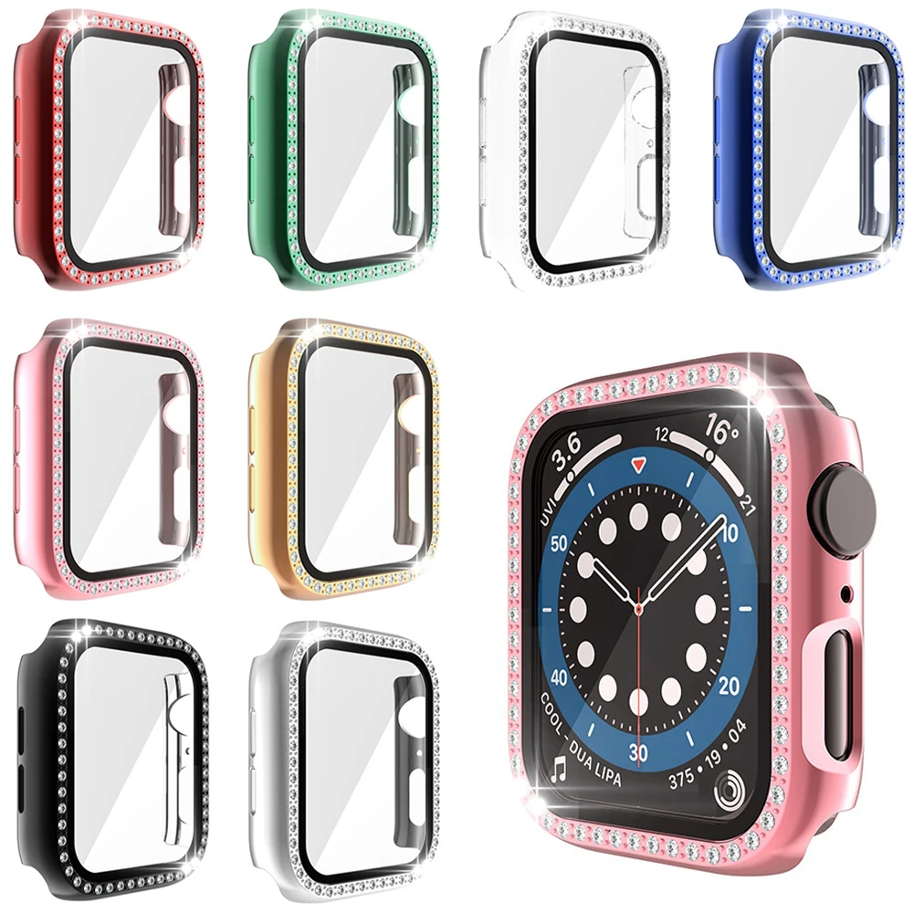 

Diamond Glass+Case for iWatch Cases for Apple Watch Cover 44mm 42mm 40mm 38mm Series 6 5 4 3 2 1 SE Protector Accessories