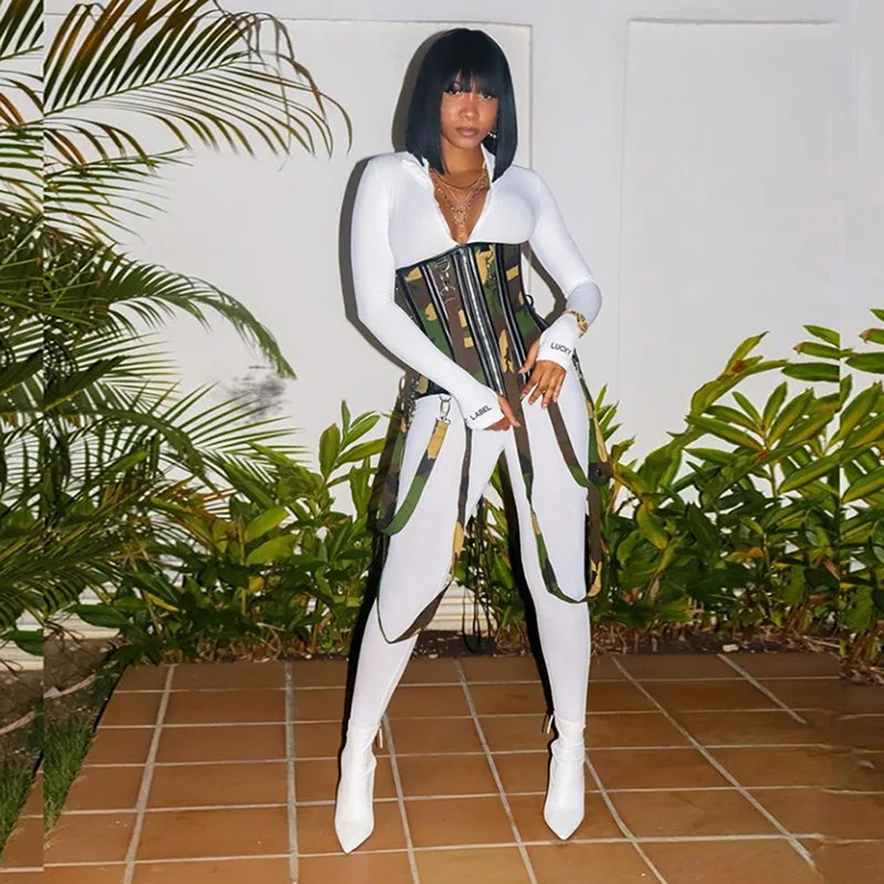 

Женская модная футболка с камуфляжным принтом и поясом, модный уличный Обложка на молнии, индивидуальная готическая одежда, топы