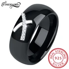 Женское керамическое кольцо с крестиком X, черное, белое ювелирное изделие из стерлингового серебра 925 пробы, 8 мм