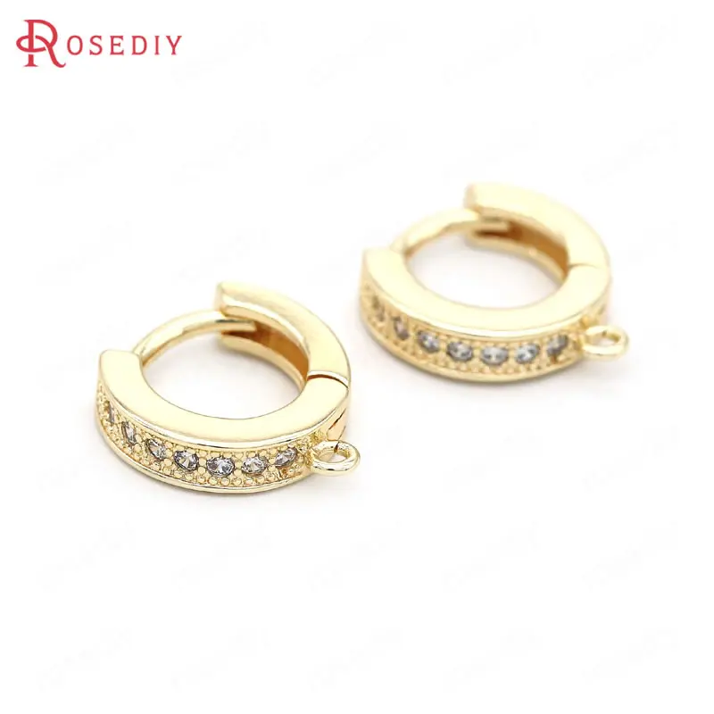 Круглые Серьги-Крючки из латуни и циркония 4 шт. 24 к золото фурнитура для