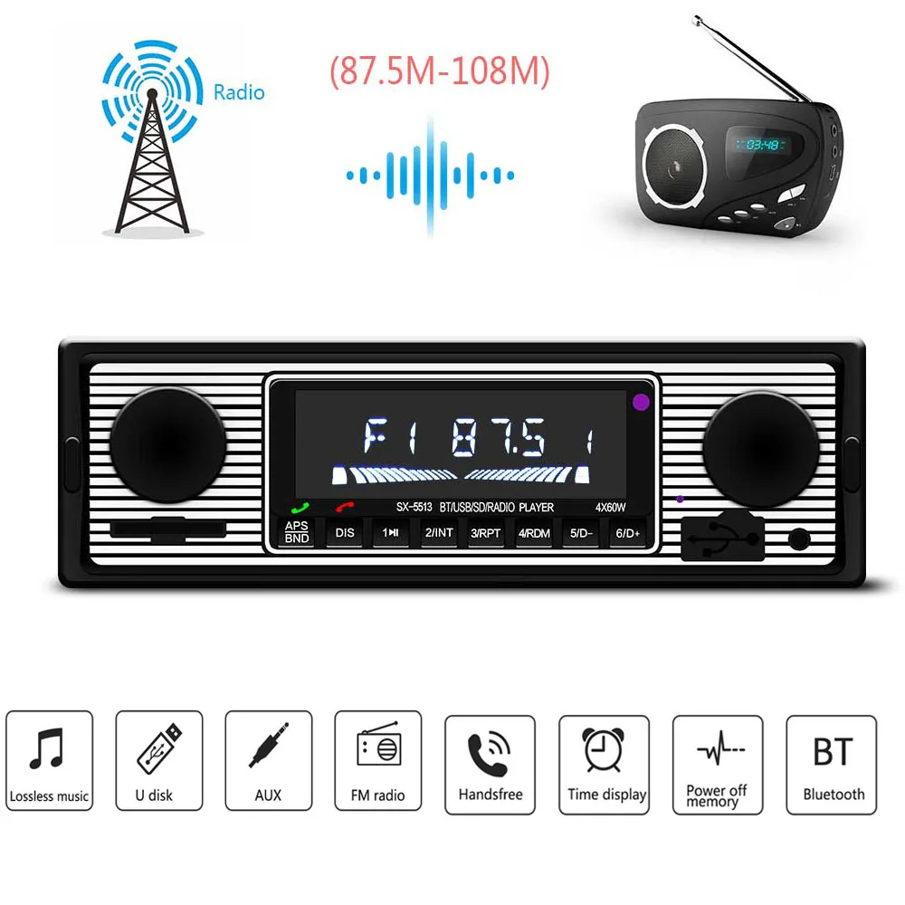 

12V Car Radio Bluetooth Vintage Autoradio Stereo Receiver FM SD AUX Classic RCA Audio Output Multi Function Retro Car MP3 Player