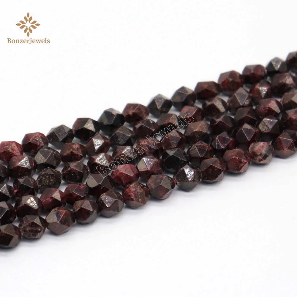 Natural Stone Diamonds Faceted Garnet Round Loose Star Cut Polygon Beads For Jewelry Making DIY Bracelets Necklace