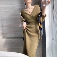 sexy women long dress v neck long sleeve dress ladies knitted sweater long dresses loose