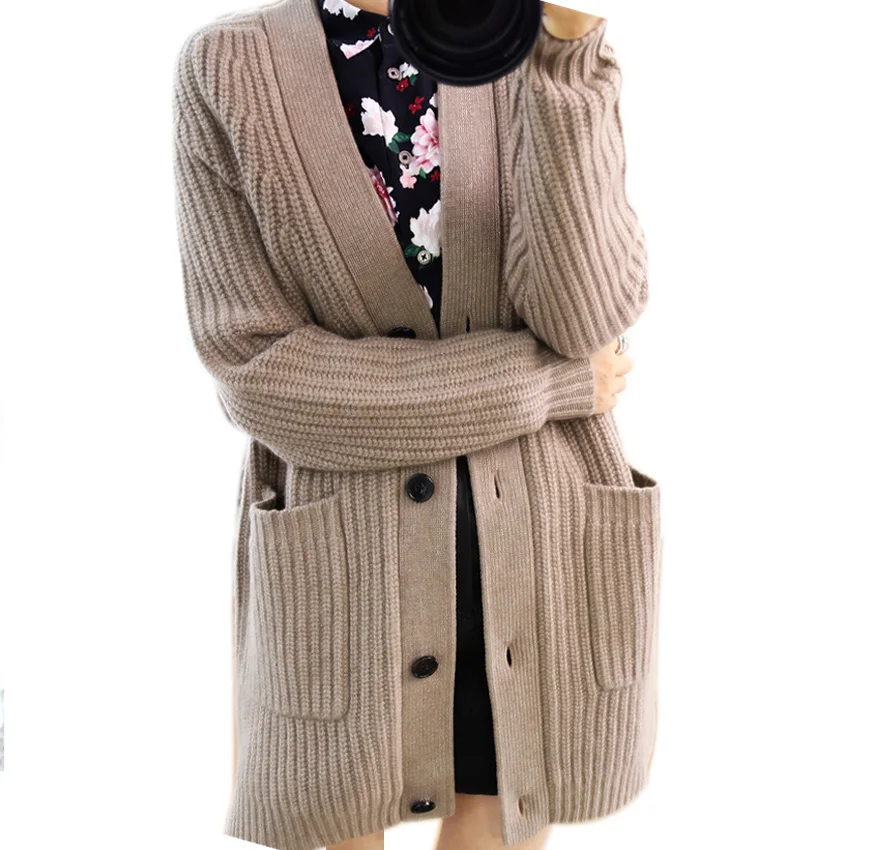 Новый осенне зимний свитер из 2019 шерсти с длинным V образным вырезом свободный