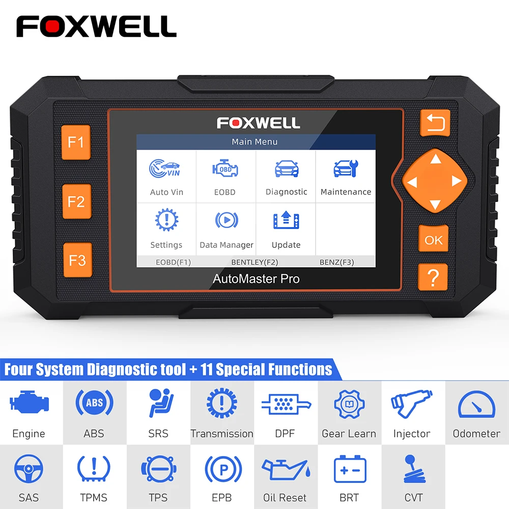 Foxwell NT634 OBD2 сканер четыре системы SAS TPS DPF Сброс масла Gearing обучения диагностики