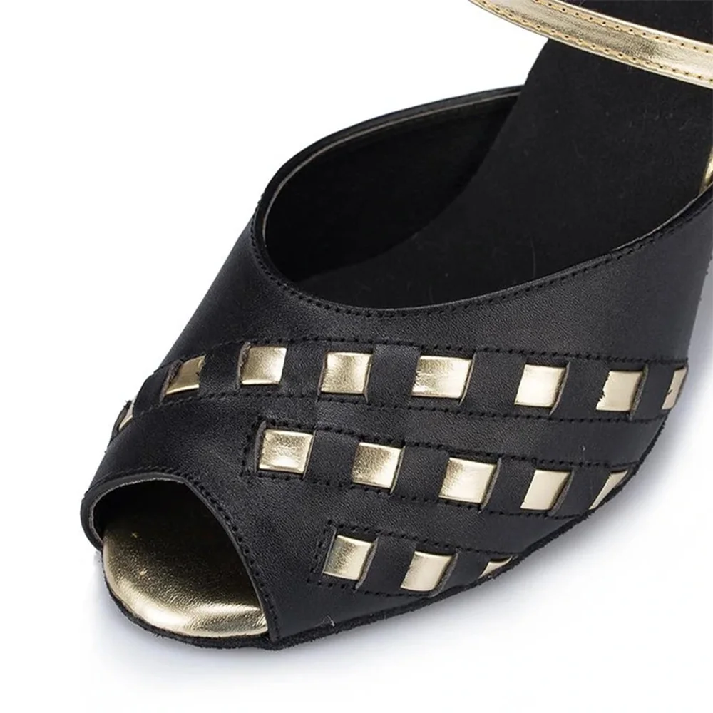 Woman gold stripe ankle Latin Dance Shoes Ballroom  Boots wedding Salsa Tango Dancing Shoes Girls Soft Bottom Leatherette 8.5cm