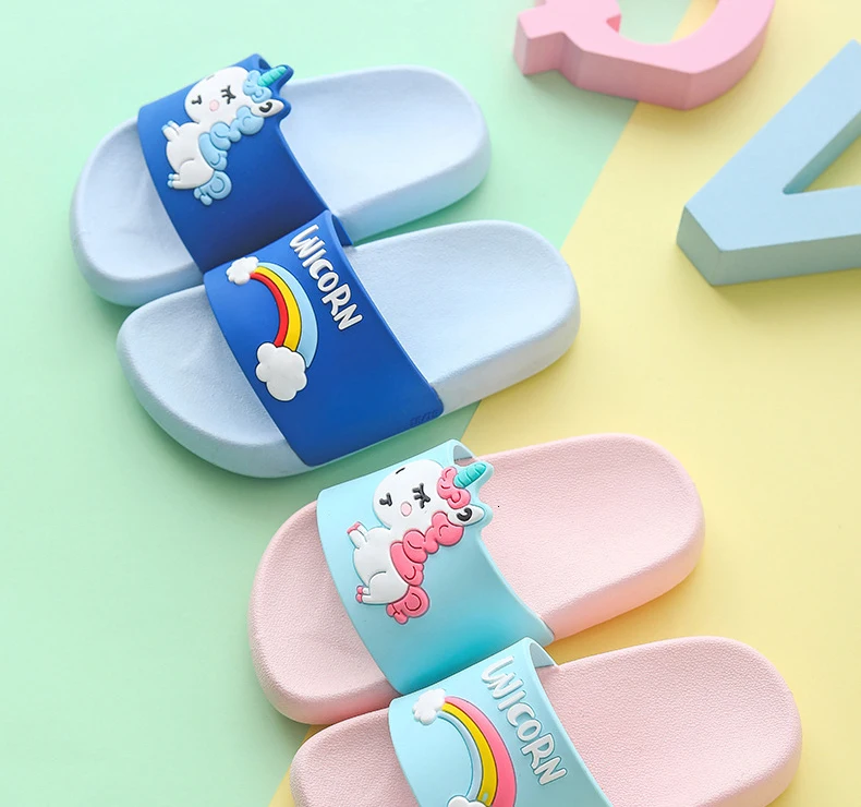 Kids Slippers for Boy Girl Rainbow Shoes Summer Toddler Animal Kids Indoor Baby Slippers PVC Cartoon Slippers