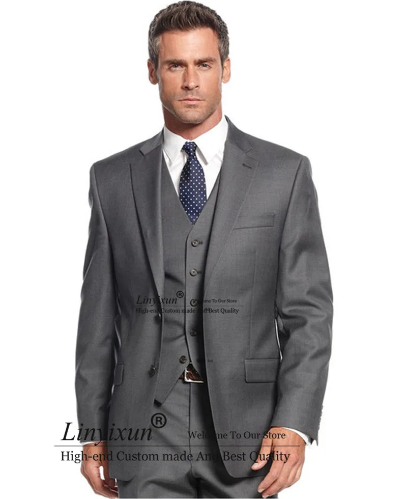 

Серые повседневные мужские свадебные смокинги, официальные Индивидуальные Онлайн-костюмы из трех частей, Осенние деловые офисные костюмы ...