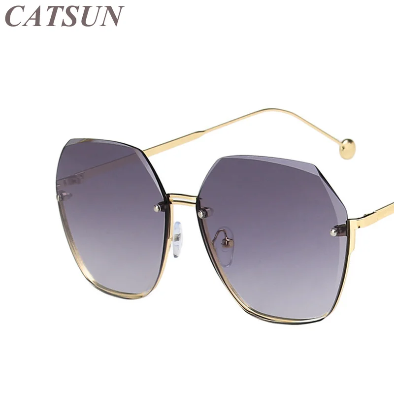 

New Irregular Polygon Rimless Cut Edge Sunglasses Women's Trend Big Face Show Thin Personality Fashion Sexy Temperament Glasses