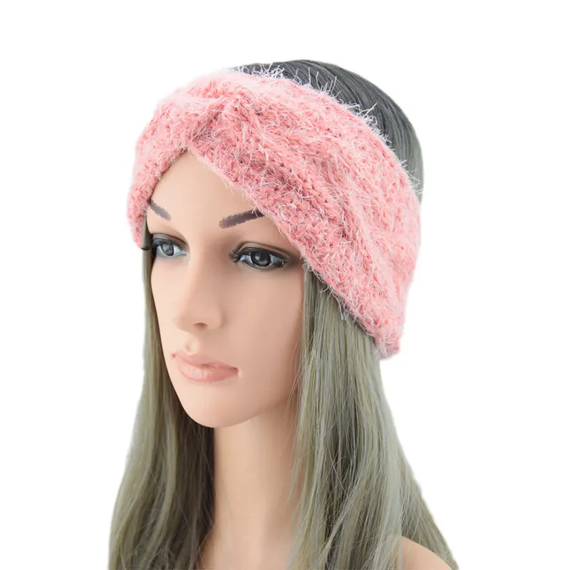 Женская вязаная повязка на голову из мягкой шерсти с перекрещивающимися