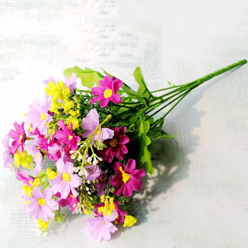 1 Bunch Of Simulation Artificial Daisy Fake Flowers Plant Green Leaf Home Party Wedding Room Decoration Ornament | Дом и сад