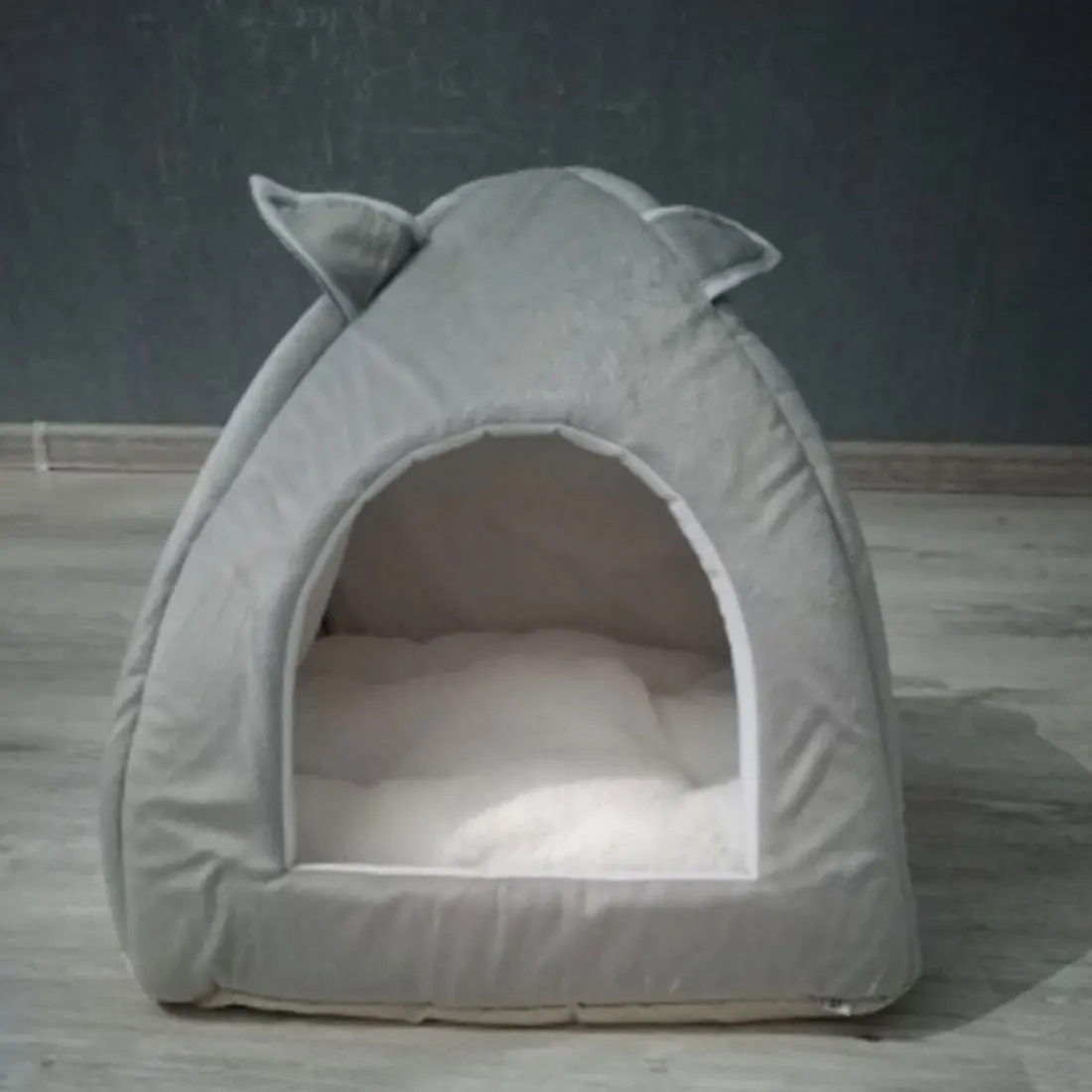 1 шт., коты, домашние кровати для маленьких кошек, теплые, всесезонные, хлопковые, теплые, милые, розовые, зеленые, однотонные, животные, уши, кот, мягкий дом