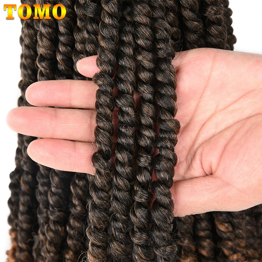 TOMO Bomb Twist Crochet Hair Spring Twist Crochet Braids 12 Roots Pre-looped Mini Passion Twist Synthetic Braiding Hair