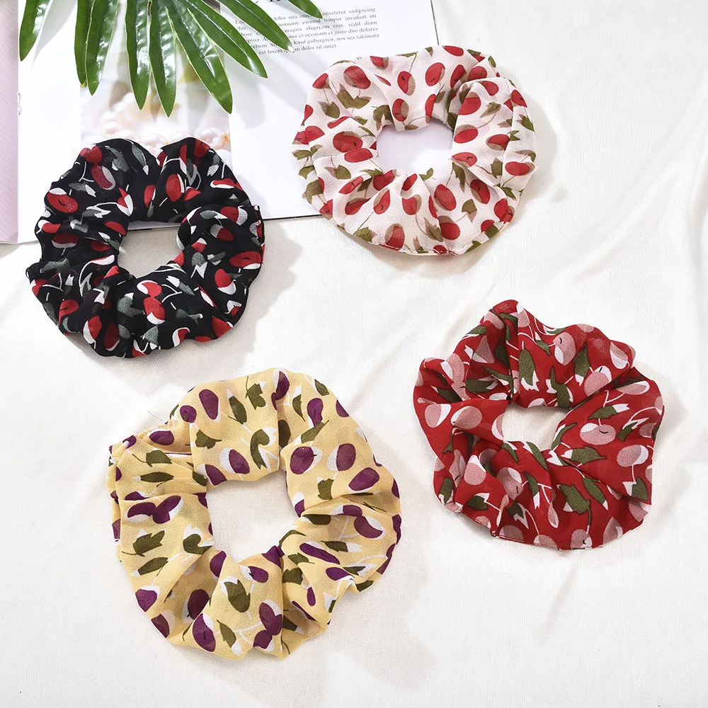 

Chiffon Print Women Elastic Kawaii Mesh Hair Bands Tie Gum Girls Lace Scrunchie Ponytail Transparent Tulle Hair Accessories