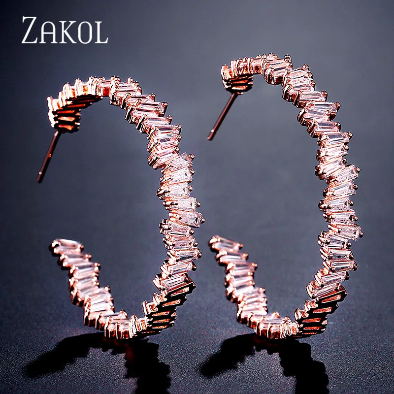 Роскошные модные женские серьги ZAKOL в виде багета с кубическим цирконием класса