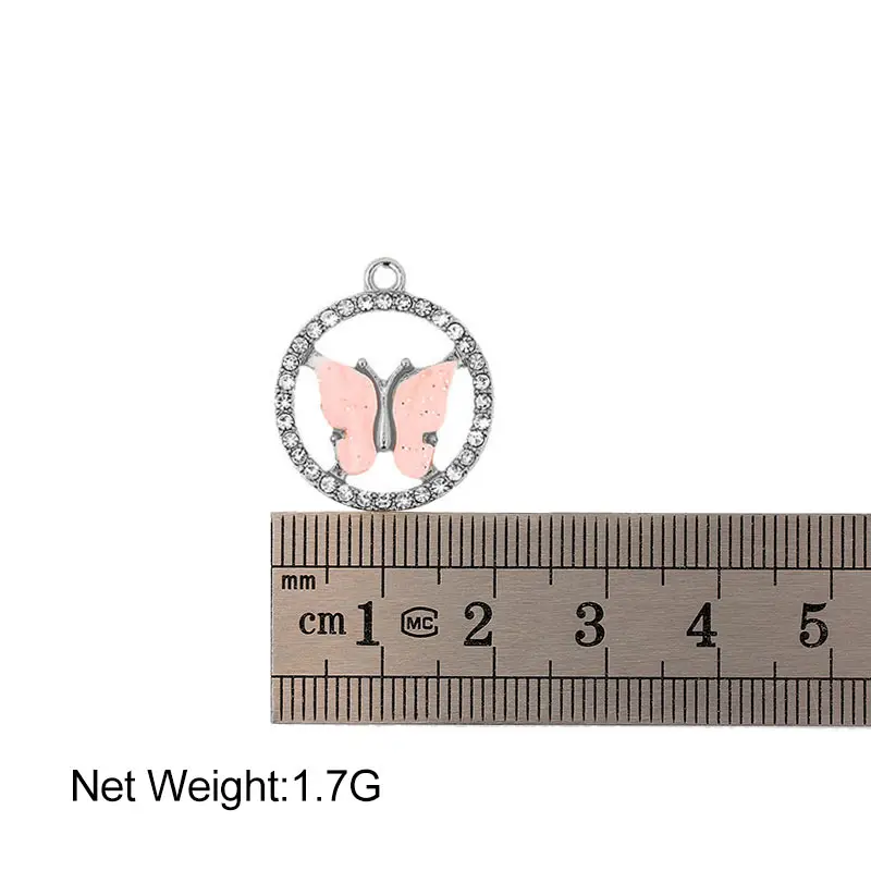 

10Pcs Acrylic Butterfly Charms Shiny Rhinestone Round Sliver Frame Insect Pendant Accessories For Jewelry Making DIY Handmade