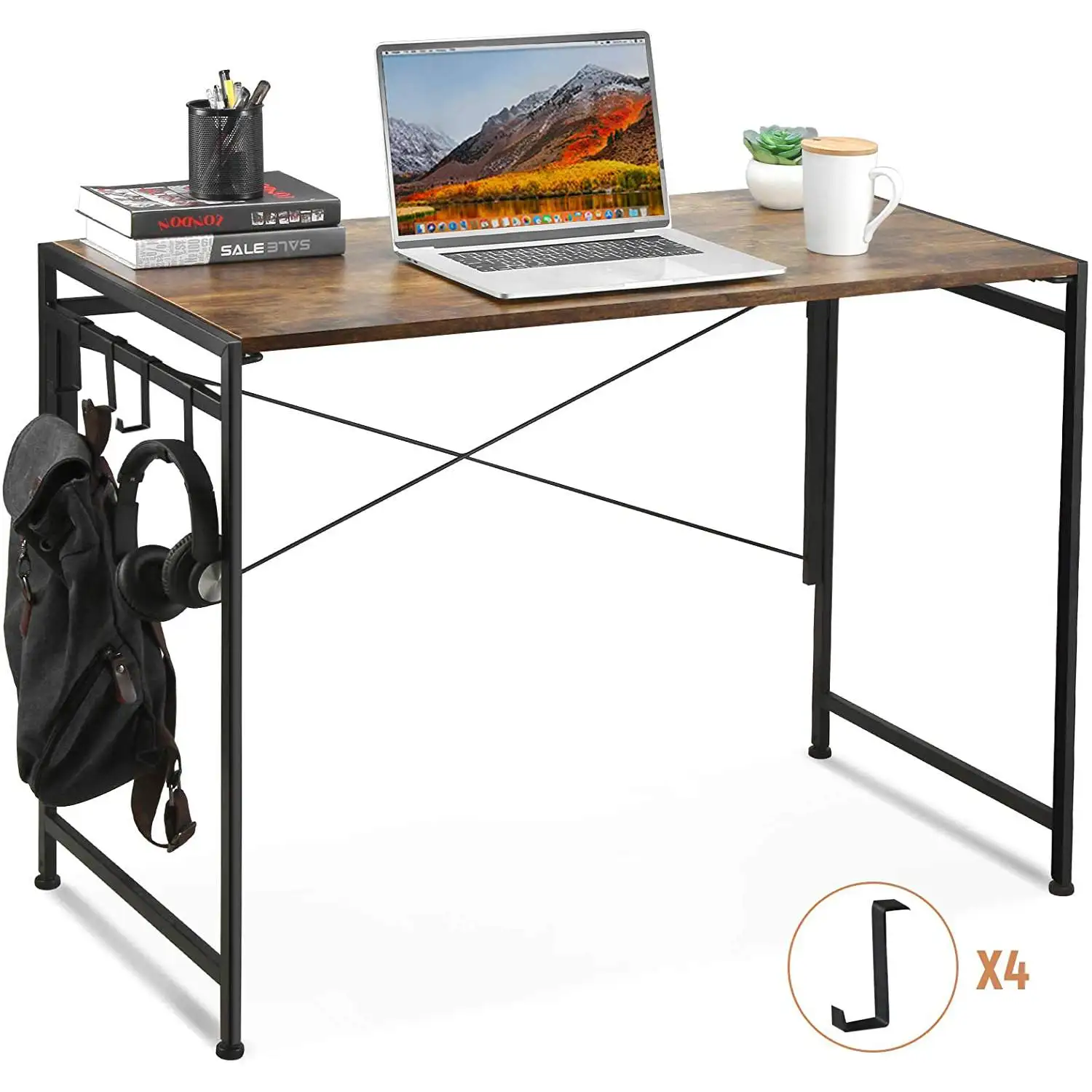

100*50*75cm Folded Wooden Computer Desk Modern Bedside Home Table with Hooks Universal Laptop Stand For Officer Student