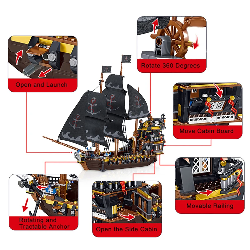 Bloques de construcci&oacute;n de Barco Pirata para ni&ntilde;os, juguete de ladrillos para armar barco pirata de la eternidad, ideal para regalo de cumplea&ntilde;os-2
