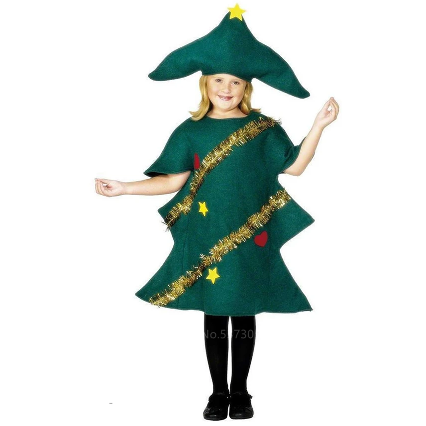 New Year Christmas Tree Outfit Mom and Girlds Cosplay Green Grinch Party Perfomance Clothing with Hat Elf Xmas Costumes images - 6