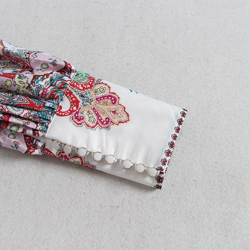 Женское винтажное платье с цветочным принтом рукавами-фонариками на пуговицах