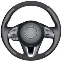 diy non slip durable black natural leather black suede car steering wheel cover for mazda 3 axela mazda 6 atenza mazda 2 cx 3 c