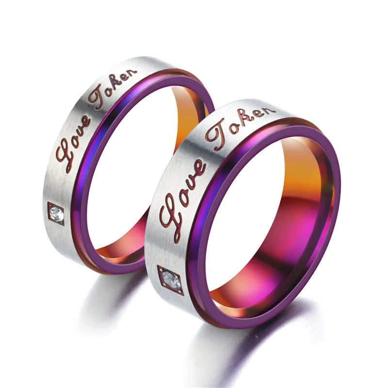 

Punk Ring With Jesus Purple Love Diamond Ring Aesthetic Rings Stainless Steel Gold Paired Rings for Couples Signet-ring Women's