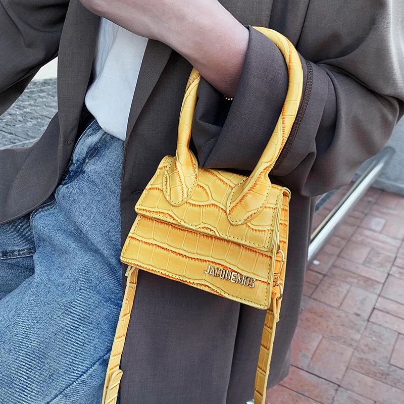 

Jacquemus Mini Letter Crossbody Bags For Women 2021 Retro Stone Pattern Solid Color Shoulder Bag PU Leather Ladies Handbags Tote