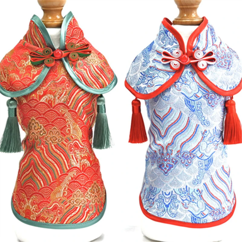 

Новогодняя одежда для собак, костюм Тан, китайская праздничная одежда для домашних животных на весну, одежда в стиле Ципао для кошек и щенко...