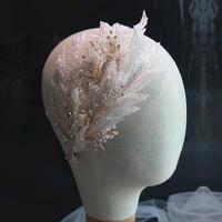 niushuya bride european and american handmade large feather side clips bridal hair accessories fairy white hair jewelry