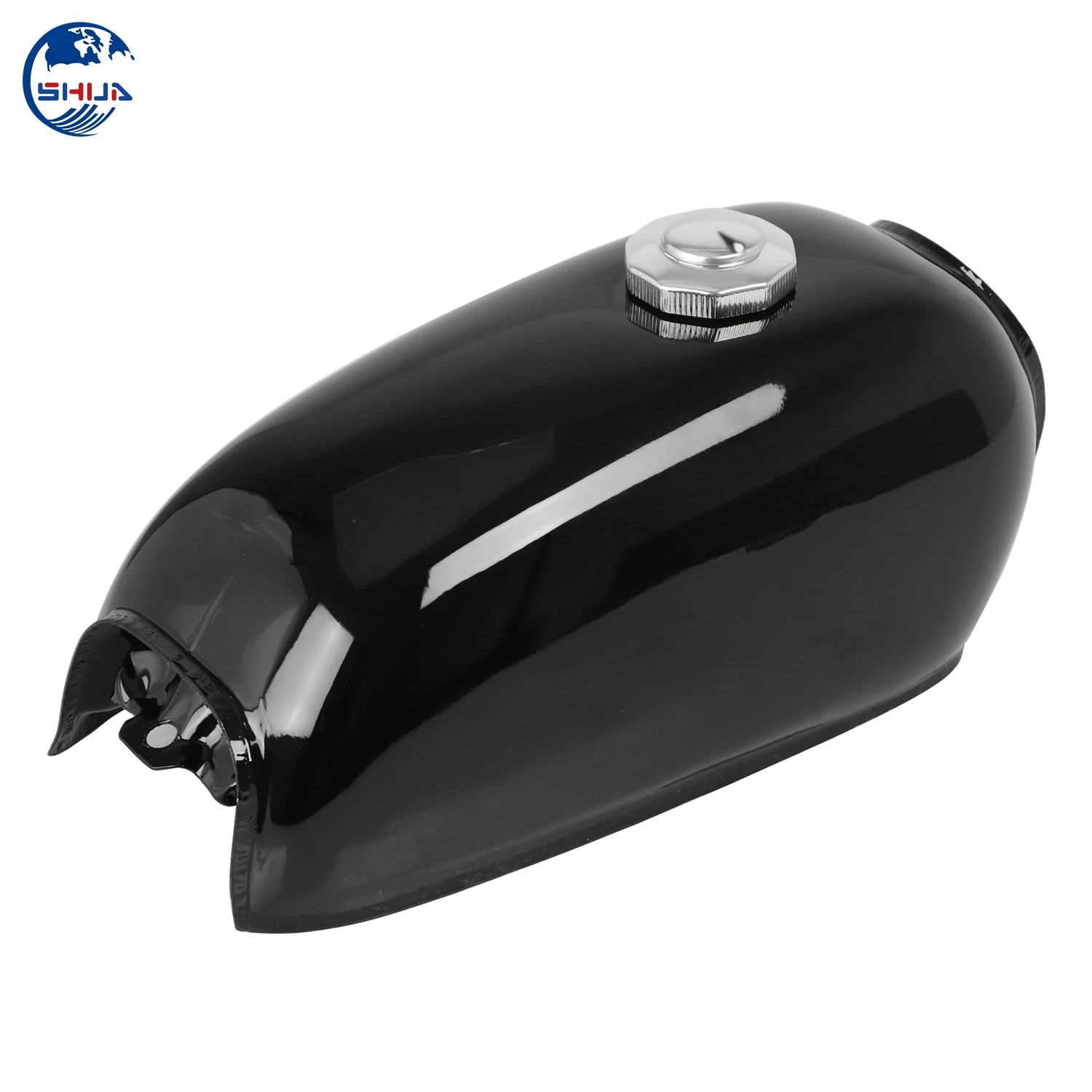 Мотоциклетный яркий черный винтажный топливный бак с толстой железной крышкой