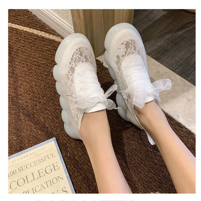 2020 Summer New Hollow out Mesh (Air mesh) Casual Solid Lace-Up Round Toe Breathable Thick Bottom Sports Shoes Lace Women Shoes