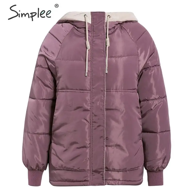 purple Simplee женская куртка осень-зима большой размер с капюшоном женский теплый мягкий пиджак - Цвет: purple