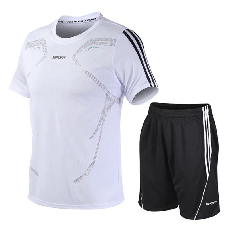 

2021 New Young Breathable Casual Suit Summer Fitness Quick Drying Climbing Sleeve Sport Set Running Spring Big Yards 5XL