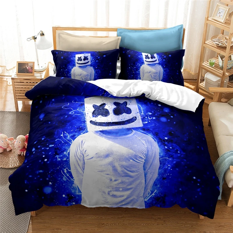 

DJ Marshmello Cartoon Duvet Cover Pillowcases Soft Comfortable Comforter Cover Bedlinens for Kids Adult King Size Bedding Set